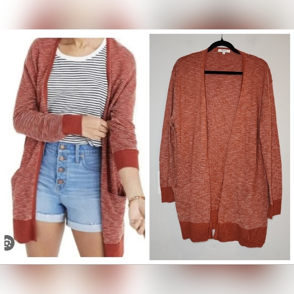 Madewell Summer Ryder Cardigan Sweater in Rusty Torch Stripe. Size small. Pocket